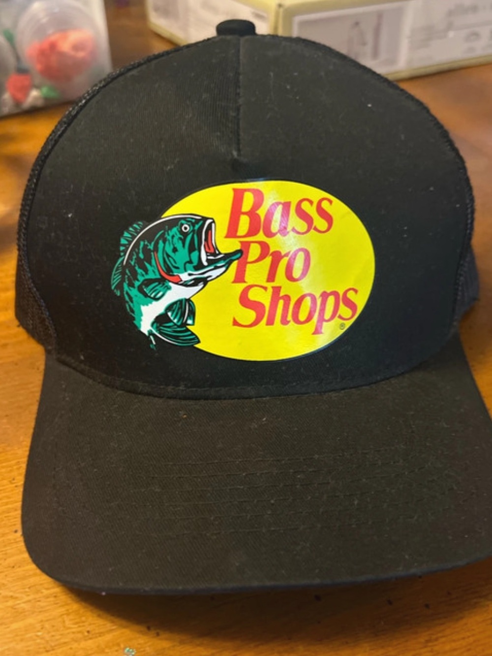 Bass Pro Shops Black Cap with Yellow Patch and Green Fish